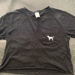 VS PINK: black crop tee with tropical print dog